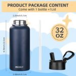 MEZMUT Insulated Water Bottle with Straw 32 oz Metal Water Bottle Leakproof Travel Stainless Steel Water Bottles Reusable Double Wall Gym Sports Cup Flask for Camping Hiking, Navy - Image 3