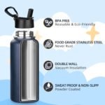 MEZMUT Insulated Water Bottle with Straw 32 oz Metal Water Bottle Leakproof Travel Stainless Steel Water Bottles Reusable Double Wall Gym Sports Cup Flask for Camping Hiking, Navy - Image 4