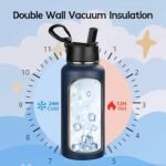 MEZMUT Insulated Water Bottle with Straw 32 oz Metal Water Bottle Leakproof Travel Stainless Steel Water Bottles Reusable Double Wall Gym Sports Cup Flask for Camping Hiking, Navy - Image 5
