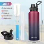 MEZMUT Insulated Water Bottle with Straw&2 Lids 40oz Stainless Steel Water Bottles Metal Water Bottle Double Walled Vacuum Insulated Bottles Cups Leak-Proof Travel Cup (Gradient Red Blue) - Image 3