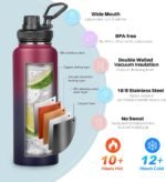 MEZMUT Insulated Water Bottle with Straw&2 Lids 40oz Stainless Steel Water Bottles Metal Water Bottle Double Walled Vacuum Insulated Bottles Cups Leak-Proof Travel Cup (Gradient Red Blue) - Image 4
