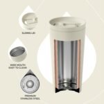 Ideus 17 oz Travel Coffee Mug, Double Wall Vacuum Stainless Steel Insulated Coffee Tumbler With Lid, Splash-Proof & Cup Holder Friendly, Keeps Drinks Hot/Cold, Dishwasher Safe, White - Image 5