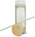 haelo 20oz Glass Tumbler Water Bottle, Iced Coffee Cup with Straw, Silicone Protective Sleeve, Bamboo Lid Reusable BPA Free (Sage Green) - Image 3