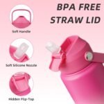 BJPKPK Water Bottle with Straw Lid, 24oz Vacuum Insulated Water Bottles, Metal Stainless Steel Thermo for Sports, Travel, BPA Free Leak Proof Thermo, Cups, Flasks, Tumblers,Cherry - Image 3