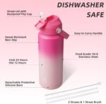 BJPKPK Water Bottle with Straw Lid, 24oz Vacuum Insulated Water Bottles, Metal Stainless Steel Thermo for Sports, Travel, BPA Free Leak Proof Thermo, Cups, Flasks, Tumblers,Cherry - Image 4