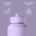 Hydrapeak 32oz Sport Insulated Water Bottle with Straw Lid, Leak & Spill Proof, Keeps Drinks Cold for 24 Hours, Hot for 12 Hours, Premium Stainless Steel Water Bottles (32oz, Dlavender) - Image 3