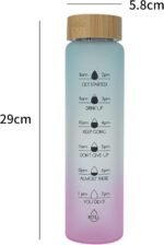 HOLABEAR Glass Motivational Daily Water Intake Bottle with Time Marker 32oz, Reusable, with Leakproof Bamboo Lid and Shoulder Sleeve, for Hot and Cold Drinks, BPA Free(Blue) - Image 4