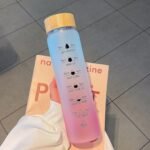 HOLABEAR Glass Motivational Daily Water Intake Bottle with Time Marker 32oz, Reusable, with Leakproof Bamboo Lid and Shoulder Sleeve, for Hot and Cold Drinks, BPA Free(Blue) - Image 6