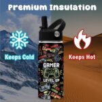 Gaming Gifts for Gamer Boys, 16oz Game Water Bottle for Kids, Gaming Controller Insulated Stainless Steel Tumbler, Birthday Gifts for Gamer Boys Kids Teen Adults Gamings Cup - Image 5