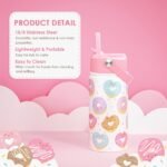 SANDJEST Donut Kids Water Bottle With Straw Lid 12oz Insulated Stainless Steel, Sprinkle Travel Tumbler, Gifts for Girls, Birthday, Christmas, Back To School - Image 3
