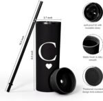 Forest Kiss Letter C Personalized Initial Gifts for Women Men 16oz Double Wall Food-grade Plastic Skinny Tumbler Monogrammed Matte Slim Cup Wedding Graduation Birthday Present (C) - Image 3