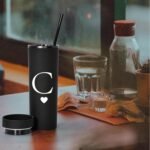 Forest Kiss Letter C Personalized Initial Gifts for Women Men 16oz Double Wall Food-grade Plastic Skinny Tumbler Monogrammed Matte Slim Cup Wedding Graduation Birthday Present (C) - Image 4