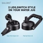 EALGRO Half Gallon Insulated Water Bottle Jug with Straw, 64 oz Large Stainless Steel Sports Metal Water Flask with Handle, Thermal Water Cup Mug with 2 Lids, Black - Image 3