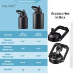 EALGRO Half Gallon Insulated Water Bottle Jug with Straw, 64 oz Large Stainless Steel Sports Metal Water Flask with Handle, Thermal Water Cup Mug with 2 Lids, Black - Image 4