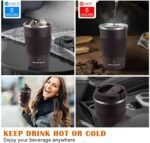 MOMSIV 12oz Travel Mug, Insulated Coffee Cup with Leakproof Lid, Vacuum Stainless Steel Double Walled Reusable Tumbler for Hot and Cold Water Coffee and Tea In Travel and Car (Brown) - Image 3
