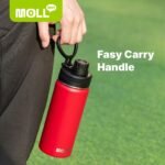 Mollcity Water Bottle 2 Pack 16 oz Stainless Steel Vacuum Insulated Water Bottle Wide Mouth Sports Flask with Leakproof Spout Lid (Canyon Red-Black) - Image 3
