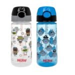 Nuby 2-Pack Kid’s Printed Flip-it Active Water Bottle with Push Button Cap and Soft Straw - 18oz / 540ml, 18+ Months, 2-Pack, Prints May Vary - Image 3