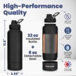 Dog Water Bottle for Dog Lovers - 32 oz Stainless Steel Double Wall Insulated Water Bottle with 8 oz Detachable Bowl on Bottom for Doggy Mom & Dad for Christmas- Black - Image 3