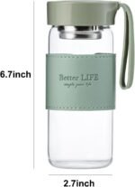 DNIENKGE Glass Tea Bottle 16 oz Drinking Bottle with Non-Slip Holster, and Stainless Tea Infuser,Leak Proof Lid,Portable Glass Water Bottle for School, Office, Car & Home,as a gift, etc (Green) - Image 3