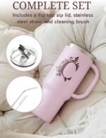 Onebttl Personalized 40 oz Tumbler with Handle and Straw for Women, Monogrammed Gifts for Her on Birthdays, Christmas, Pink Initial Mug, G - Image 4