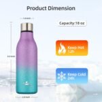 Konokyo Insulated Water Bottle with Strap,18 oz Double Wall Stainless Steel Vacuum Bottles Metal Water Flask,Sparkling Purple Green - Image 3