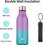Konokyo Insulated Water Bottle with Strap,18 oz Double Wall Stainless Steel Vacuum Bottles Metal Water Flask,Sparkling Purple Green - Image 4