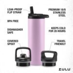 ZULU Base 24oz Stainless Steel Water Bottle with 3 Lids- Straw, Chug, Twist | Double Walled and Vacuum Insulated Metal Thermos | Fits Car Cupholder, Built in Carry Loop, Dishwasher Safe, Pink - Image 4