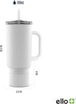 Ello Port 40oz Tumbler with Carry Loop & Integrated Handle, Vacuum Insulated Stainless Steel Reusable Water Bottle, Travel Mug with Leak Proof Lid & Straw, Perfect for Iced Coffee & Tea, White - Image 5