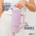 Ello Port 40oz Tumbler with Carry Loop & Integrated Handle, Vacuum Insulated Stainless Steel Reusable Water Bottle, Travel Mug with Leak Proof Lid & Straw, Perfect for Iced Coffee & Tea, White - Image 9