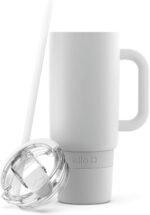 Ello Port 40oz Tumbler with Carry Loop & Integrated Handle, Vacuum Insulated Stainless Steel Reusable Water Bottle, Travel Mug with Leak Proof Lid & Straw, Perfect for Iced Coffee & Tea, White - Image 12