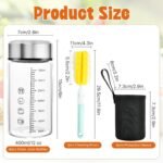 Akamino 4 Set Glass Juice Bottles,12 Oz Wide Mouth Glass Shaker Bottle with Stainless Steel Lids and Scale,Reusable Empty Drink Containers with Sleeve Brush for Milk Tea,Smoothies,Beverage - Image 3