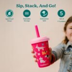 REDUCE GoGo's Kids Portable Tumbler Cups with Lids and Spill-Proof Straws - 5 Pack of Stackable 12 oz Tumblers with Twist-On Lids - Easy Storage, Dishwasher Safe - Scavenger Boy Set - Image 4