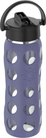 Lifefactory 22-Ounce Glass Water Bottle with Pivot Straw Cap and Protective Silicone Sleeve, Dusty Purple - Image 3