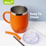 Mollcity Kids Tumbler with Handle 12 oz Insulated Cup with Leak Proof Lids and Straws-Reusable Stainless Steel Vacuum Tumbler with Silicone Pad, BPA Free (Orange) - Image 5