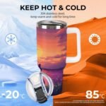 Digital Cat Enjoy The Sunset Tumbler with Lid and Straw 40 Oz Insulated Leak-Proof Water Bottle Travel Mug with Handle - Image 6