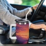 Digital Cat Enjoy The Sunset Tumbler with Lid and Straw 40 Oz Insulated Leak-Proof Water Bottle Travel Mug with Handle - Image 8