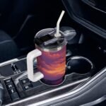 Digital Cat Enjoy The Sunset Tumbler with Lid and Straw 40 Oz Insulated Leak-Proof Water Bottle Travel Mug with Handle - Image 9