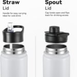 16 oz Insulated Water Bottle with Straw Lids, Stainless Steel Kids Water Bottles for School, Double Wall Vacuum Metal Water Bottle with Straw & Wide Mouth Lid, White 1 Pack - Image 4