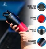 Ice Shaker Insulated Stainless Steel Sports Bottle | 26 oz, Red and black | Stays Cold for 30+ Hours | Flip Up Sport Straw | Odor-Free Bottle for Protein Shakes, Water, Intra-Workout - Image 3