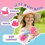 Mininoo Insulated Kids Water Bottle, 12 oz Stainless Steel Water Bottle Kids with Straw Lid and Chug Lid for Girls, Boys (Punch/Green) - Image 3