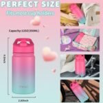 Mininoo Insulated Kids Water Bottle, 12 oz Stainless Steel Water Bottle Kids with Straw Lid and Chug Lid for Girls, Boys (Punch/Green) - Image 5