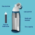 Brita Stainless Steel Premium Filtering Water Bottle, BPA-Free, Reusable, Insulated, Replaces 300 Plastic Water Bottles, Filter Lasts 2 Months or 40 Gallons, Includes 1 Filter, Marina - 32 oz - Image 4