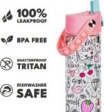 Elemental Splash Water Bottle with Straw - BPA-Free Tritan Plastic Reusable Water Bottle with Pop It Strap - Ideal for Travel, Gym and Sports - Leak Proof when Spout is Closed - 26oz - Girl Power - Image 6
