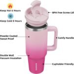 BJPKPK 40oz Stainless Steel Insulated Tumbler With Handle And Lid Straw Travel Coffee Mug Thermal Cup,Cherry Blossom - Image 3