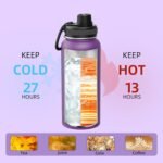 SASEUM Sport Water Bottle 32oz Stainless Steel Double Wall Vacuum Thermal Mug with Leak Proof Spout Lids, Wide Mouth Metal Insulated Water Jug for Gym and Travel（Purple） - Image 5