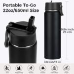 Neihepal 22 oz Insulated Water Bottles Bulk, Double Walled Vacuum Stainless Steel Water Bottle Multipack with Leak Proof Straw Lid for Men, Adults, Kids, Gym, Sports (Mix,4 Pack) - Image 3