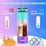 SLUXKE 24oz Water Bottle Insulated with Straw, Stainless Steel Water Bottles with Carrying Strap BPA Free, Double wall Straw Drinking Bottle Prefect for Sport,School, Office, Fitness - Image 4