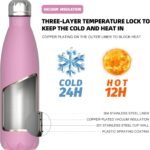 WATERSY Stainless Steel water bottles,17oz/500ml Insulated Water Bottles,Gloss Pink metal water bottle Keeps Drink Cold and Hot,BPA Free kids water bottles for School,Gym,Travel,Sports - Image 3