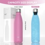 WATERSY Stainless Steel water bottles,17oz/500ml Insulated Water Bottles,Gloss Pink metal water bottle Keeps Drink Cold and Hot,BPA Free kids water bottles for School,Gym,Travel,Sports - Image 4