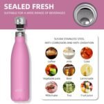 WATERSY Stainless Steel water bottles,17oz/500ml Insulated Water Bottles,Gloss Pink metal water bottle Keeps Drink Cold and Hot,BPA Free kids water bottles for School,Gym,Travel,Sports - Image 6